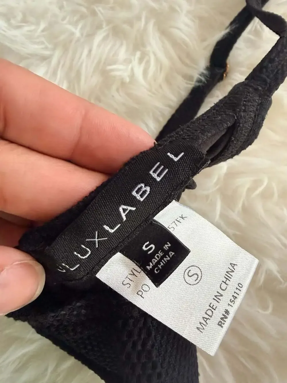 LuxLabel Black Texture Detail Bikini Top with Gold-Tone Ring Hardware